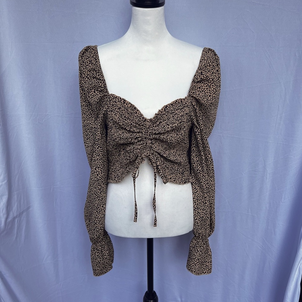 Rue21 Brown w/Black Dot print long sleeve crop top